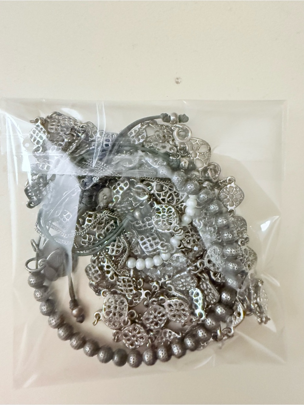 Alex and Ani Silver Filigree and Beaded Layered Bracelet Set